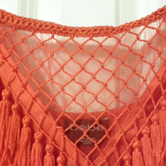 BEBE bright orange satin top with tassels and bubble hem - Picture 8 of 11
